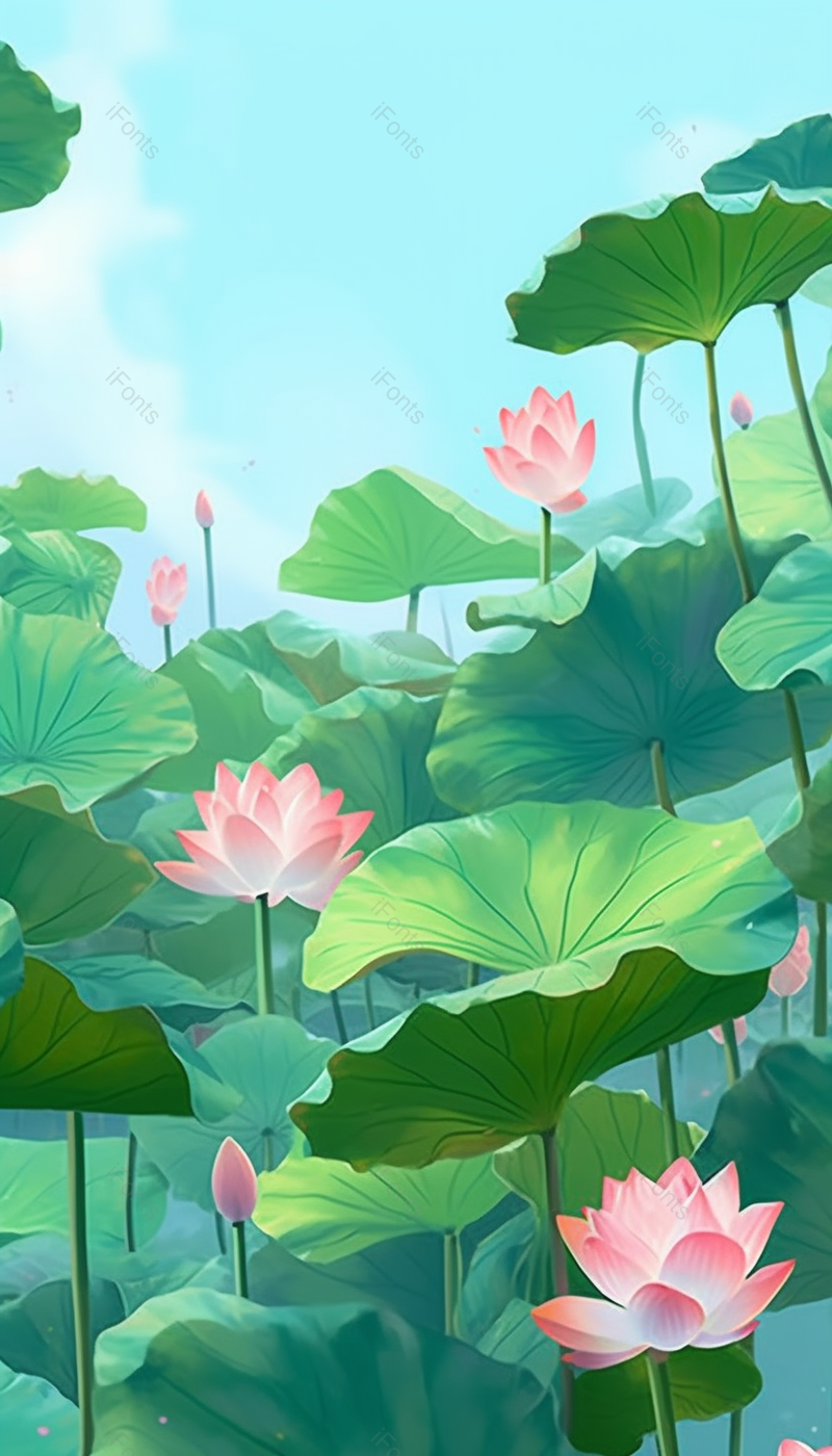 粉色夏日荷花叶子插画背景,插画/手绘图,插画/手绘图库,插画/手绘图下载,插画/手绘